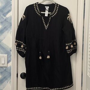 Tommy Bahama Black Dress with Cream Embroidery